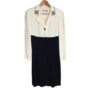 Vintage S.L. Fashions Yellow & Black Two-Tone Long Sleeve Dress With Embroidered